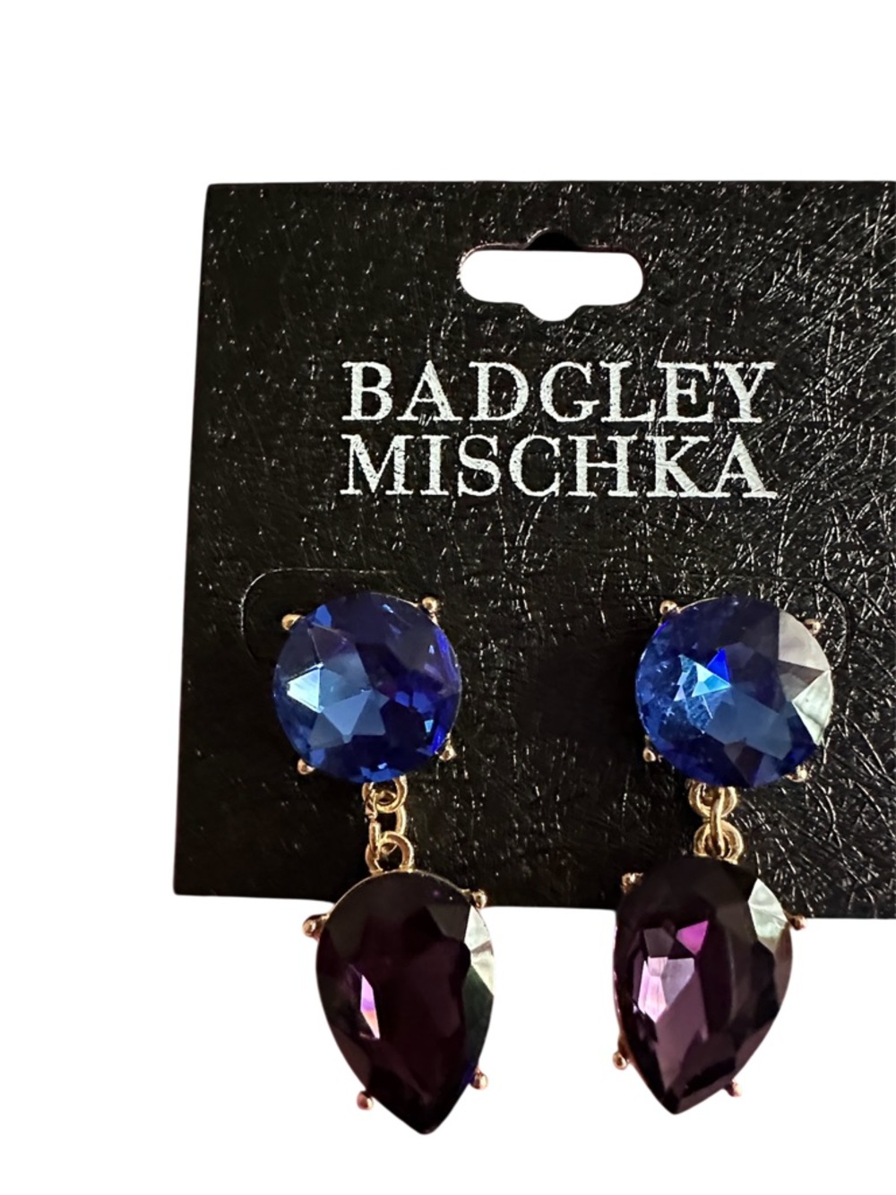 Badgley Mischka Blue and Purple Teardrop Drop Earrings